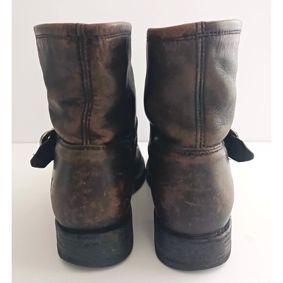 FRYE Veronica Ankle Bootie Dk Brown Distressed Leather Moto Buckle Strap 8.5 - Picture 9 of 14